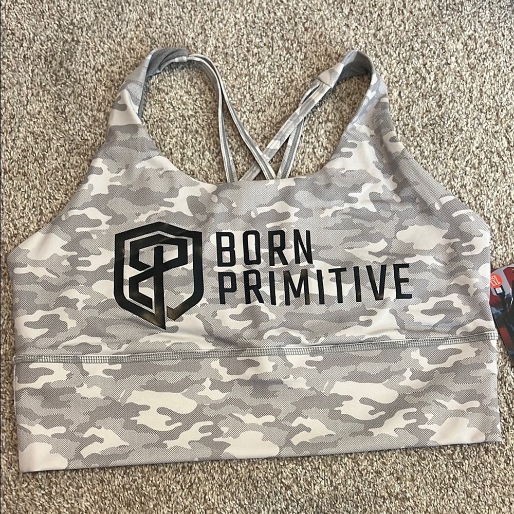 Born Primitive Camo Sports Bra - Gray and White